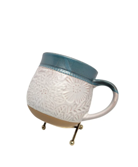 POTTER'S CORNER Handcrafted Ceramic Designer Mug with Blue Trim 16 oz