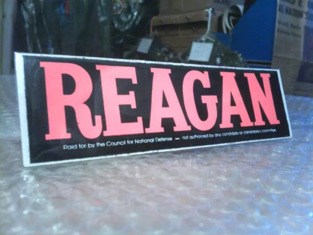 Reagan Very Rare National Defense Small Neon Orange And Black Bumper Sticker "80