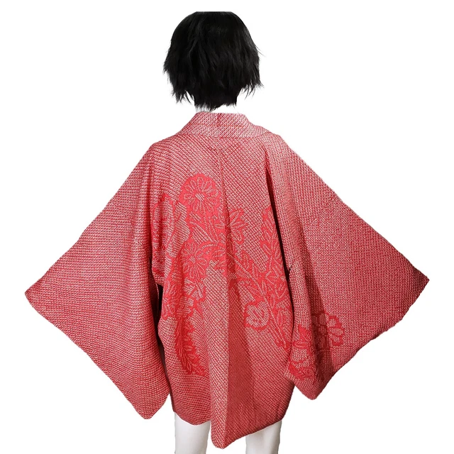 Red Floral Shibori Haori Kimono - One Size Fits All