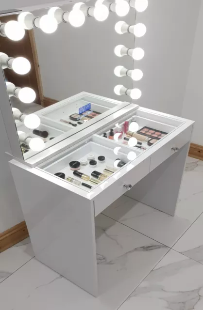 Dressing Table Vanity Station High-Gloss Clear Tempered Glass Top Salon Grade