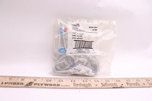 (10-Pk) National Hardware Screw Hook Zinc Plated 1/4-In x 4-1/4-In N220-863