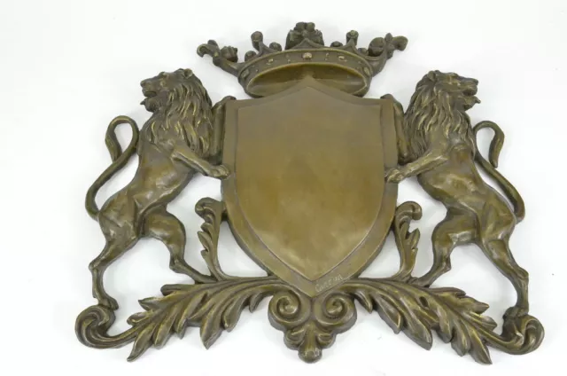 Royal Achievement of Arms Lion Lions Crown Shield Bronze Sculpture Crest Statue