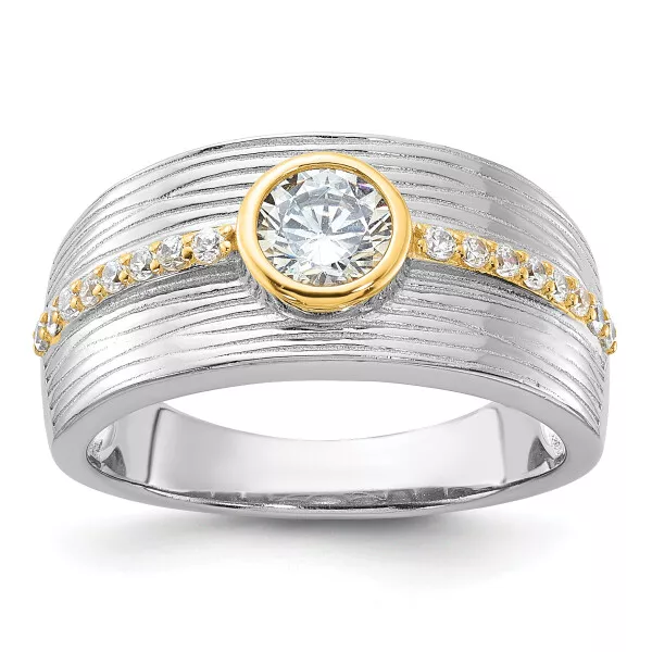 925 Sterling Silver Gold Cubic Zirconia CZ Ring