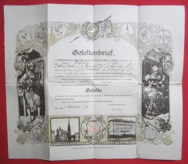 Orig. Dokument Gesellenbrief Lehrbrief Beruf Schuhmacher Schuster Wien 1926