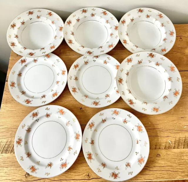 8 Pcs Noritake China Japan Dulcy Pat 5153 Orange Floral Gold Dinner Set