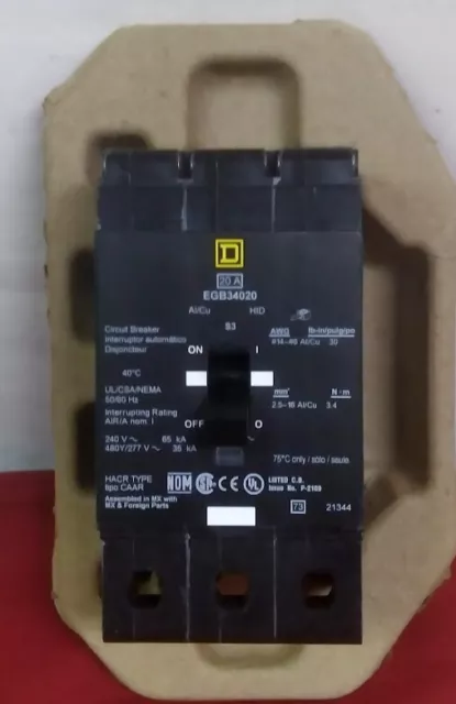 Square D Eb34020 3P 20 Amp 480Y/277V Circuit Breaker New In  Box  Ship Same Day
