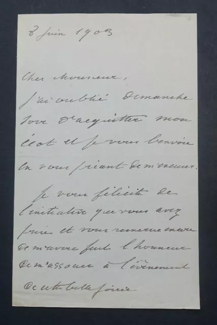 BAUER Henry - LETTRE AUTOGRAPHE SIGNÉE, 8 juin 1903