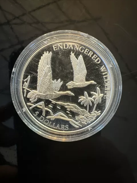 Silber PP  Bahamas 5 Dollar 1994 Ag Karibische Pfeifgänse