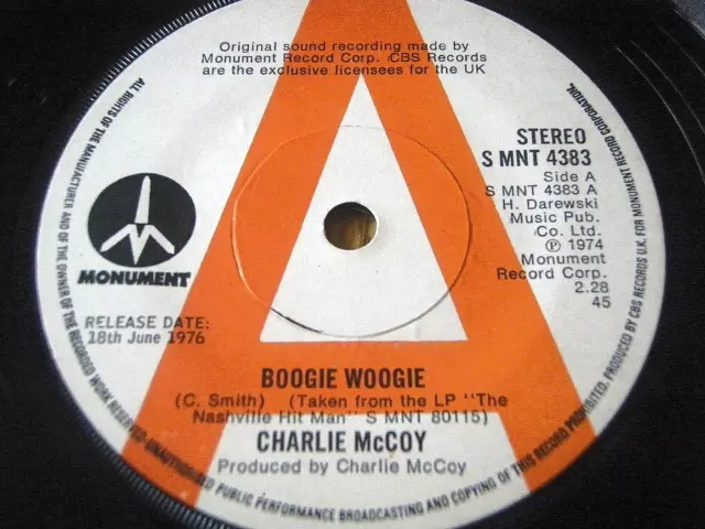 CHARLIE McCOY - BOOGIE WOOGIE  7" VINYL PROMO (EX)