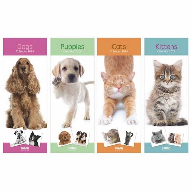 2024 CATS KITTENS DOGS PUPPIES Super Slim Month to View Spiral Wall
