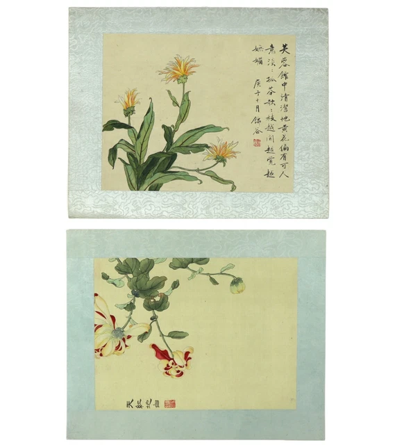 Fine Quality Pair of Early 20th Century Chinese Paintings of Flowers on Silk Fine Quality Pair of Early 20th Century Chinese Paintings of Flowers on Silk