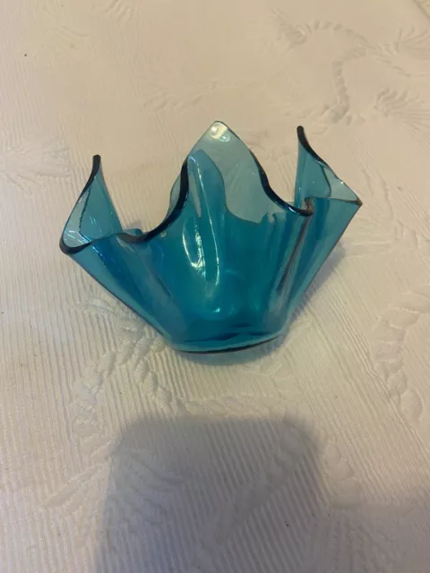 MCM Handkerchief Glass Vase. Chance Brothers Light Blue Vintage Hammered