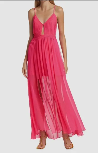 Alice + Olivia Women's Pink Tamar Cutout Silk Chiffon Maxi Dress $550 Size 4