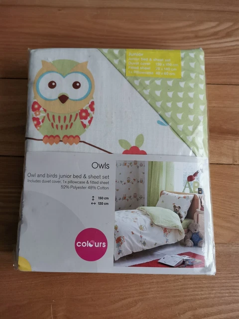 Juego de cama junior funda de edredón funda de almohada sábana ajustada verde beige rojo nuevo búho pájaros
