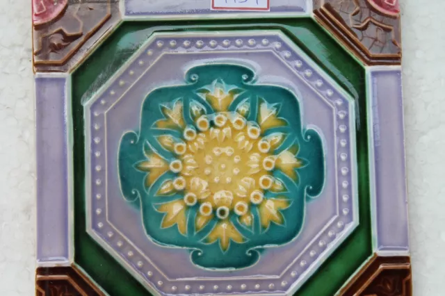 Vintage Tile Art Nouveau Majolica Yellow Flower Design Architecture Tile Nh4434 3