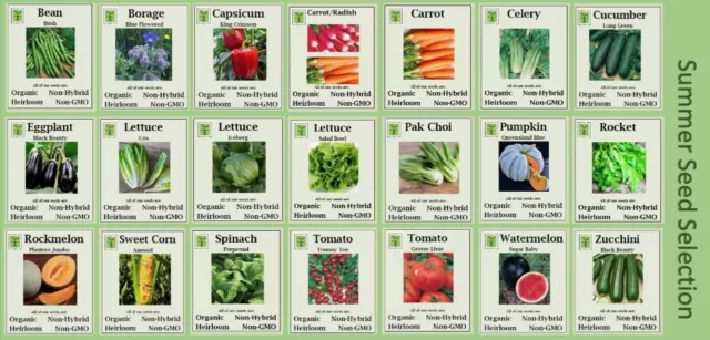 ORGANIC, NON-GMO, NON-HYRID, HEIRLOOM Vegetable Seeds -Summer planting varieties