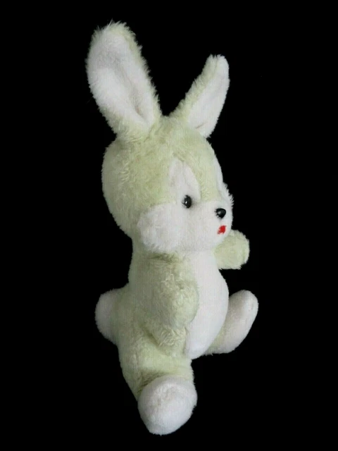 P4. DOUDOU PELUCHE NOUNOURS LAPIN VERT BLANC LANGUE ROUGE 27cm + oreilles - TBE 3