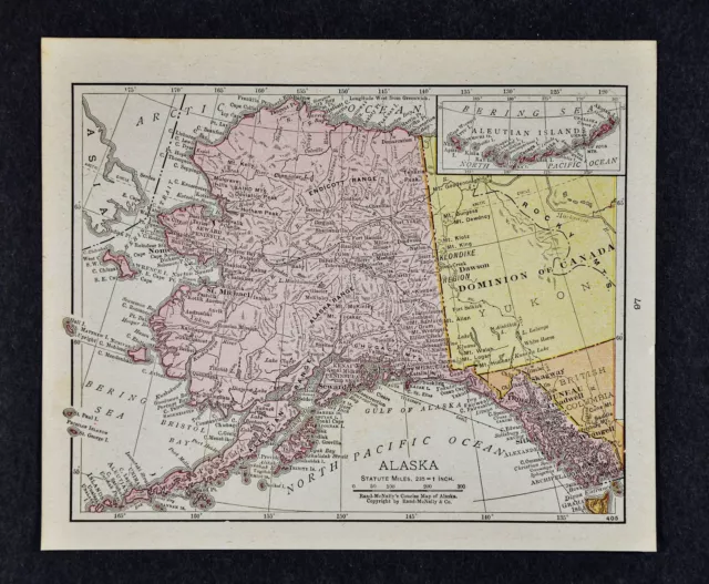 1917 McNally Map Alaska - Seward Juneau Sitka Klondike Yukon River Dawson Canada