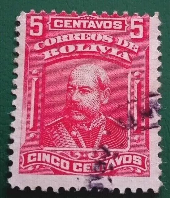 Bolivia:1901 Politicians, Coat of Arms 5 C. Collectible Stamp.