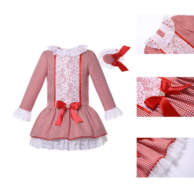 Girls White Red Tartan Lace Dress with headband Xmas Party Age 2-12 Years