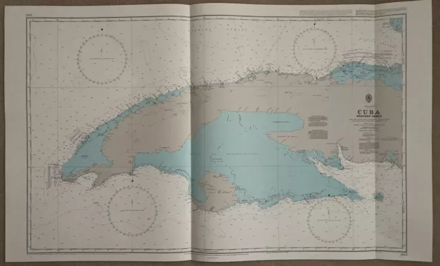 Large Vintage Admiralty Map / Sea Chart West Indies Cuba Western Florida Strait
