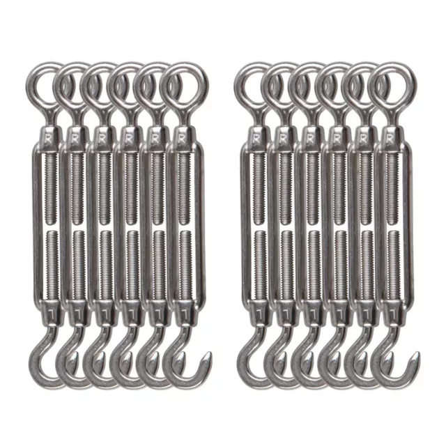 YanTone M4 Turnbuckle Hook And Eye 304 Stainless Steel Wire Rope Tensioner 12Pcs