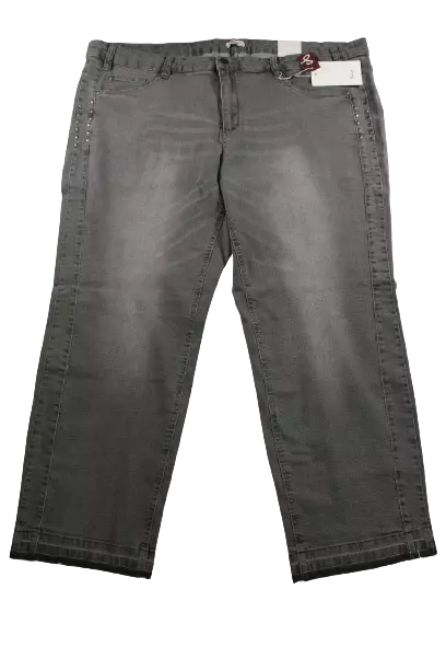 Sheego Jeans Pantaloni Donna Elasticizzati Grigio Borchie Dritto Taglie Denim