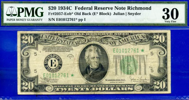 Near TOP POP STAR - 1934-C $20 FRN (( 2nd Finest - O/B STAR )) PMG 30  E012761*-