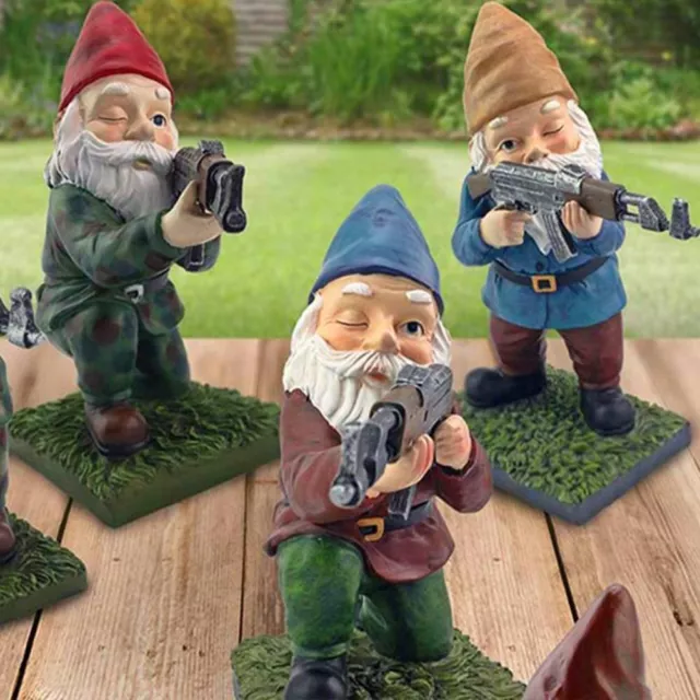 Garden Gunman Dwarf Resin Decoration Funny Army Gnome Cute Cartoon;