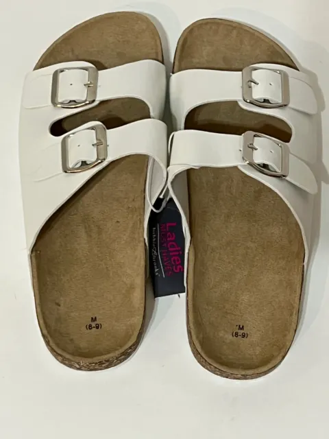 Bobbie Brooks White Double Strap Cork Sandals Slides Women’s Size M 8-9 L 10-11