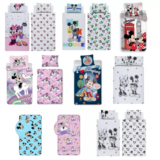 Mickey & Minnie Mouse Single Double Toddler Duvet Cover Sets Kids Disney Bedding