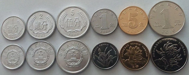 CHINA FULL COIN SET 1+2+5 Fen +1+5 Jiao +1 Yuan UNC LOT of 6 -200_COIN_SETS_HERE