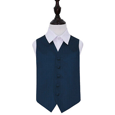 Boys Wedding Waistcoat Satin Solid Plain Navy Blue Formal Suit All Sizes by DQT