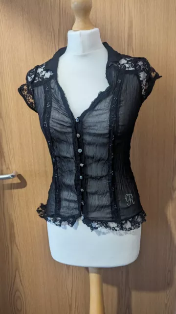 Women's Clothing Chiffon Button Up, Lace, Smart, River island Top , S 10, Gothic