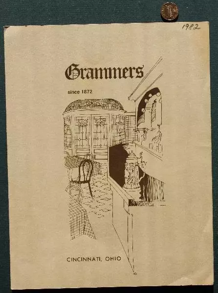 1982 Cincinnati Ohio Grammers Restaurant menu Over The Rhine area VINTAGE COOL--