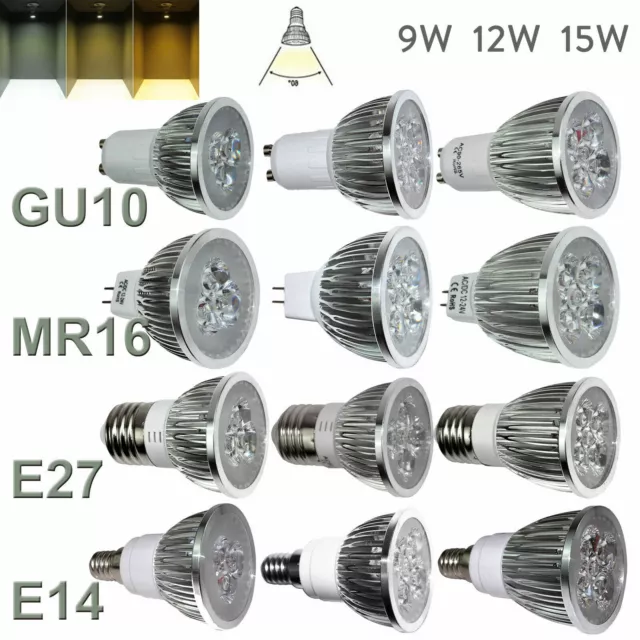 Dimmbare LED Strahler Lampen Innen GU10 MR16 E27 E14 9W 12W 15W 220V 240V Birne