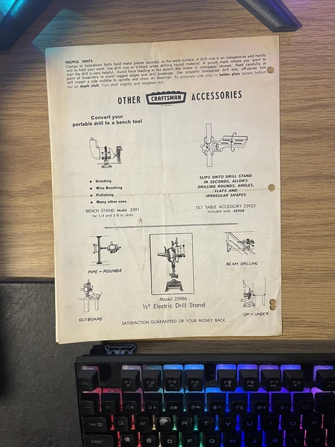 VINTAGE CRAFTSMAN DRILL Press Stand Assembly Operating Instructions 335 ...
