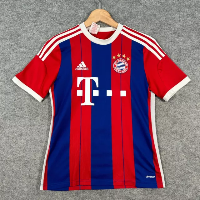 ADIDAS Bayern Munich Football Shirt Kids Large Home Red Blue Striped 2014-15