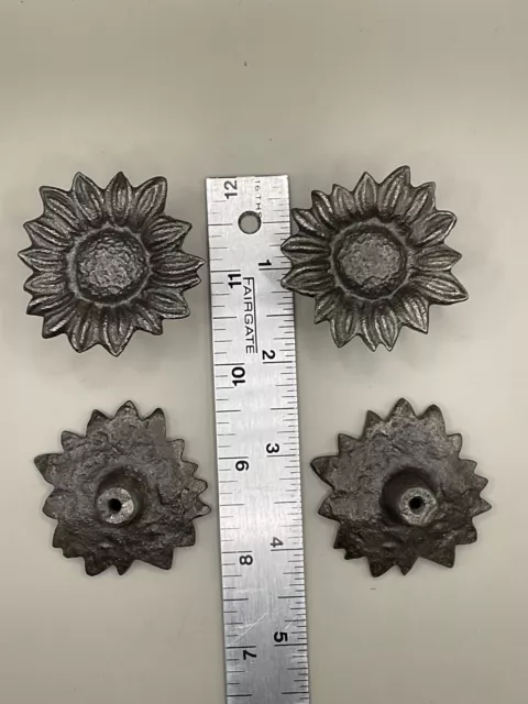 Rustic Cast Iron Sunflower Drawer Knobs Pulls Handles Lot Of 4