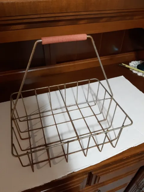 vintage metal wire milk bottel carrier basket