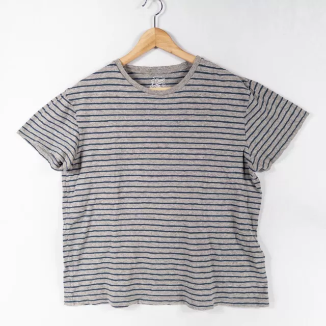 J. Crew Field Knit T Shirt Mens Large Blue Gray Stripe 100% Cotton Short Sleeve