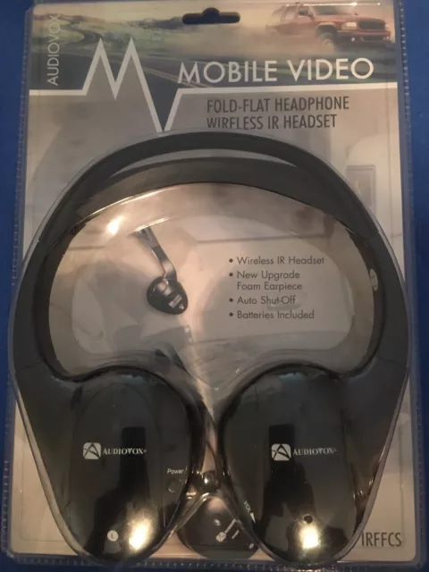 Audiovox Headphones Mobile Video Wireless IR Headset Fold Flat Auto Shut-Off NEW