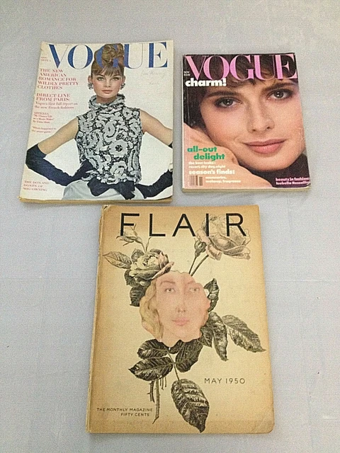 VOGUE Magazine 1963 & 1982 + FLAIR May 1950 - 3 Magazine Lot High Fashion Style VOGUE Magazine 1963 & 1982 + FLAIR May 1950 - 3 Magazine Lot High Fashion Style