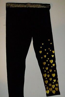 NWT Girls Leggings Pant Stretch Sizes 4/5 Black Gold Hearts Glitter