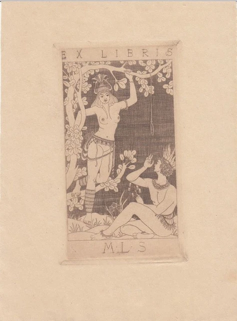 Exlibris Bookplate Radierung Rolf Schott 1892-1977 Paire Indiens Livre D'Art