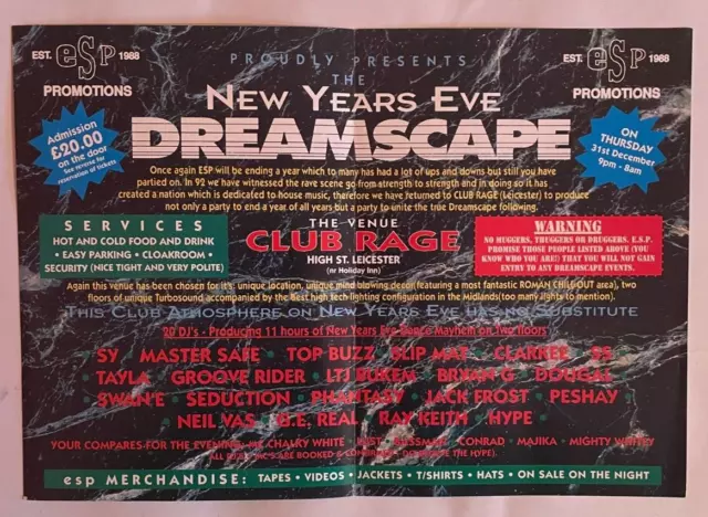 The New Year's Eve Dreamscape - A5 To A4 Rave Flyer - 31/12/1992 - Club Rage :) 2