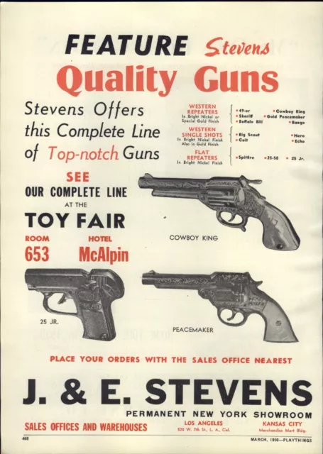 1950 PAPER AD 2 PG J&E Stevens Toy Cap Gun Pistol Cowboy King Peacemaker