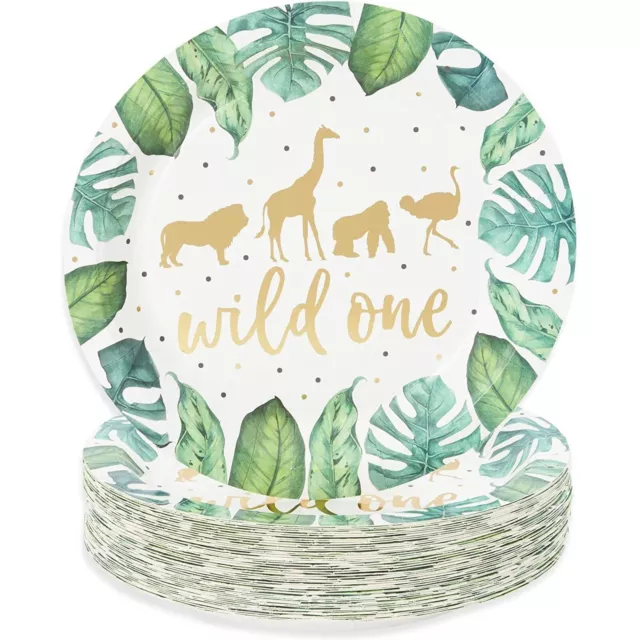 48 Pack Wild One Plates for Birthday Party Baby Shower Jungle Safari Theme, 9 In