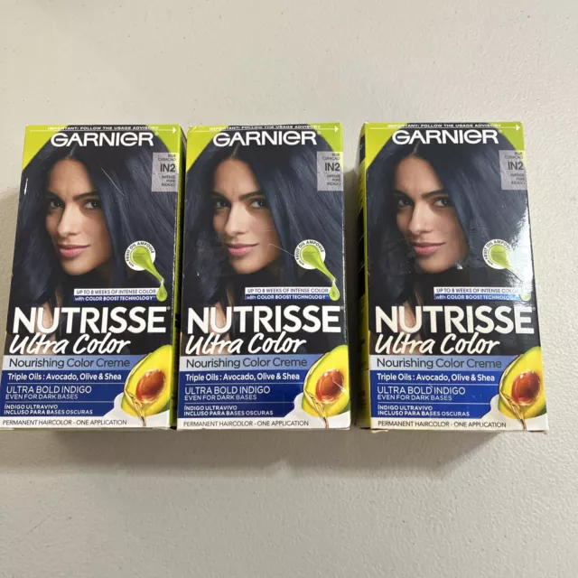 Lot (3) Garnier Nutrisse Ultra Color Nourishing Color Creme IN2 Blue Indigo