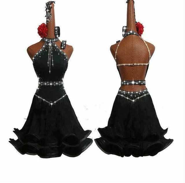 Latin Dance Dress Salsa Tango Chacha Ballroom Back Competition Dress Black L1901